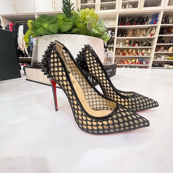 CHRISTIAN LOUBOUTIN Black Guni 100 Parent Fishnet Pumps 38 - Picture 6 of 6